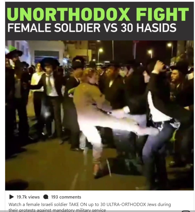 Israeli female soldier fight orthodox jews